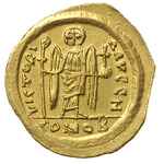 Fokas 602-610, solidus 602-610, Konstantynopol, oficyna H, Aw: Udrapowane popiersie cesarza w koro..