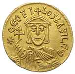Teofil 829-842, solidus 830-840, Konstantynopol, Aw: Popiersie cesarza Teofila z krzyżem w uniesio..