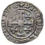 CYPR, Piotr II de Lusignan 1369-1382, grosz, Aw: Król siedzący na tronie, trzymający berło i glob ..