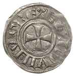 KRÓLESTWO JEROZOLIMY, Baldwin III 1144-1163, denar, Aw: Krzyż, wokoło REX BALDVINVS, Rw: Wieża Daw..