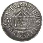 Niemcy, Saksonia, biskupi sascy, denar krzyżowy, ok. 985-1000, Aw: Czterokolumnowa kaplica z krzyż..
