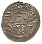 Bolesław Kędzierzawy 1146-1173, denar 1146-1157, Aw: Książę z mieczem na tronie, BOLES - LAVS, Rw:..