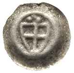 brakteat 1307-1317, Tarcza zakonna, powyżej trzy kulki, srebro 0.20 g, BRP Prusy T8a.7