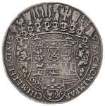 talar 1697, Drezno, Aw: Popiersie króla w prawo, Rw: Tarcza herbowa, 28.90 g, Schnee 985, Kahnt 10..