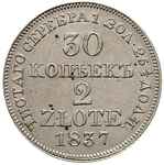 30 kopiejek = 2 złote 1837, Warszawa, Plage 376, Bitkin 1155, bardzo ładne