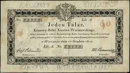 1 talar 1.12.1810, podpis: Józef Jaraczewski, numeracja 89779, ze stemplem Centralnej Komisji Likw..