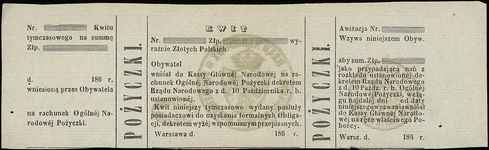 kwit tymczasowy Pożyczki Ogólnej Narodowej Polskiej z 1863 roku, Moczydłowski S21, Lucow 221 (R5),..