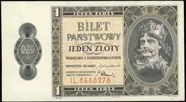 1 złoty 1.10.1938, seria IL, Miłczak 78b, Lucow 719 (R3), banknot po bardzo subtelnej fachowej kon..