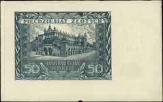 50 złotych 1.08.1941, niedokończony druk - bez poddruku, bez oznaczenia serii i numeracji na papie..