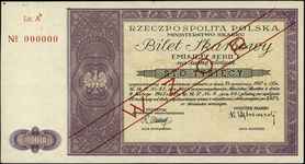Bilet Skarbowy na 100.000 złotych, IV emisja, seria I, WZÓR, seria A 000000, Lucow 1326 (R8), ślad..