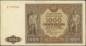 1.000 złotych 15.01.1946, seria E, Miłczak 122b, Lucow 1171a (R4), rzadkie w tym stanie zachowania
