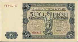 500 złotych 15.07.1947, seria P4, Miłczak 132d, Lucow 1230b (R5), rzadkie i bardzo ładnie zachowane