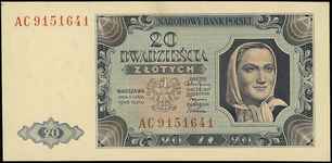 20 złotych 1.07.1948, seria AC, Miłczak 137b, Lucow 1268 (R3), dość rzadka odmiana z dużym numerat..