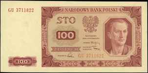 100 złotych 1.07.1948, seria GE, odmiana \bez ramki\" wokół centralnego nominału 100