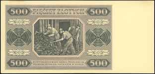 druk próbny 500 złotych 1.07.1948, sklejone przednia z odwrotną stroną, Miłczak 140, Lucow 1306 (R..