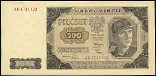 500 złotych 1.07.1948, seria AC, Miłczak 140bb, Lucow 1308 (R2), idealny, bankowy stan zachowania