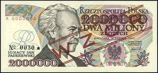 2.000.000 złotych 14.08.1992, seria A 0000000, W