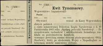 kwit tymczasowy z województwa augustowskiego z roku 1864, niewypełniony blankiet, ale z numeracją ..