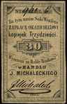 J. Michalecki, bon na 30 kopiejek 1861 do wymiany w Handlu J. Michaleckiego, Jabł. -, odręczna num..