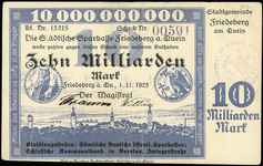 Mirsk /Friedeberg a. Queis/, bon na 10 miliardów marek 1.11.1923, Keller 621.g, rzadkie