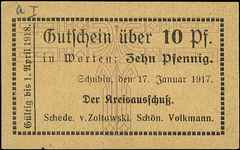 Szubin /Schubin/, 10 i 50 fenigów 17.01.1917 oraz 10 i 50 fenigów 1.05.1918, Podczaski P-209.A.1.e..