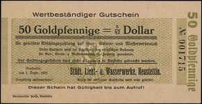 Szczecinek /Neustettin/, Städt. Licht- u. Wasserwerke, 1, 2, 5, 10 i 50 goldmarek 1.12.1923, Kelle..