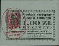 Toruń, 1 i 5 złotych 5.09.1939, Jabł. 4266 i 4267, razem 2 sztuki, bardzo rzadkie i wyśmienicie za..