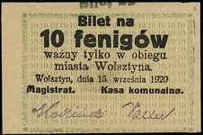 Wolsztyn /Wollstein/, 1 marka 24.09.1919 i 10 fenigów 15.09.1920, Podczaski P-231.G.1.d, P-231.H.1..