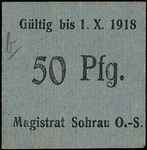 Żory /Sohrau OS./, zestaw 5 x 50 fenigów, ważne do 1.10.1918 (1x) i 1.04.1920 (4x), Grabowski S83...
