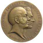 100-Lecie Banku Polskiego, -medal autorstwa J. Aumillera 1928 r., Aw: Dwa popiersia w prawo i napi..
