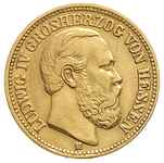 Hesja, Ludwik IV 1877-1892, 10 marek 1879 / H, Darmstadt, złoto 3.93 g, J. 219