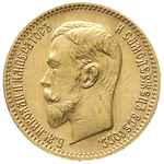 5 rubli 1909 / ЭБ, Petersburg, złoto 4.30 g, Kazakov 360, na awersie maleńka ryska, rzadki rocznik