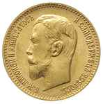 5 rubli 1910 / ЭБ, Petersburg, złoto 4.29 g, Kazakov 377, rzadkie i pięknie zachowane