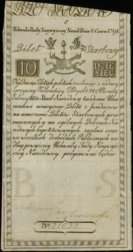 10 złotych 8.06.1794, seria C, numeracja 31033, 
