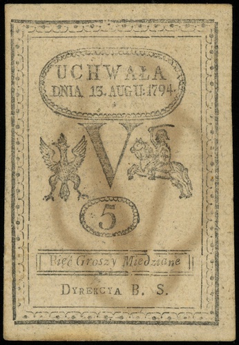 5 groszy miedziane 13.08.1794, bez oznaczenia se