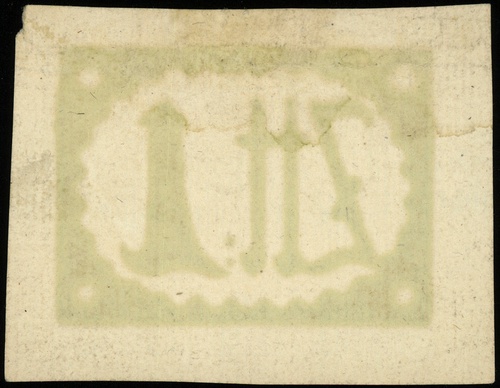 papier ze znakiem zabezpieczającym banknotu 1 złoty polski 13.08.1794, Lucow 42pap (R7) - ilustrowany w katalogu kolekcji, Miłczak A10, ubytek w prawym górnym rogu, po delikatnej konserwacji
