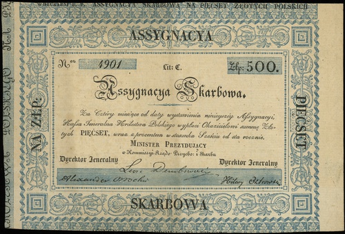 asygnata skarbowa na 500 złotych polskich 1831, 