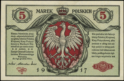 5 marek polskich 9.12.1916, \Generał, \"biletów,