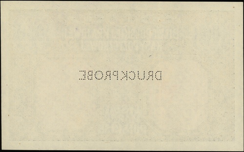 1.000 marek polskich 9.12.1916, druk tylko strony odwrotnej, seria A, numeracja 000000, w środku poziomo perforacja \DRUCKPROBE, ukośny czerwony nadruk \"Muster, Lucow 304a (R7)