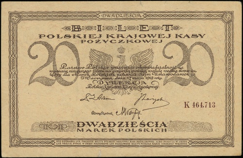 20 marek polskich 17.05.1919, seria K, numeracja