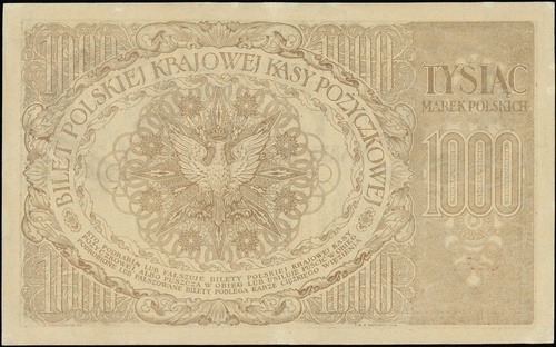 1.000 marek polskich 17.05.1919, seria F, numeracja 862285, Lucow 345 (R4), Miłczak 22b, załamanie w połowie, po fachowej konserwacji