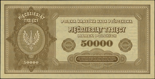 50.000 marek polskich 10.10.1922, seria H, numeracja 3918155, Lucow 425 (R3) - ilustrowany w katalogu kolekcji, Miłczak 33, mało ostre rogi, ale wyśmienity egzemplarz