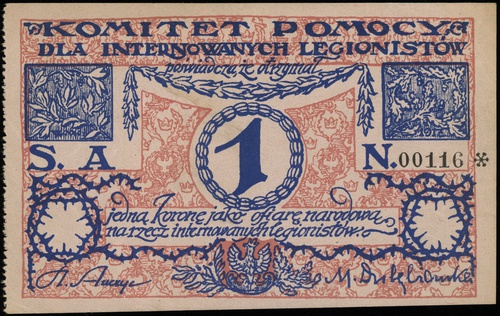 bon na 1 koronę \na rzecz internowanych legionistów\" 1917