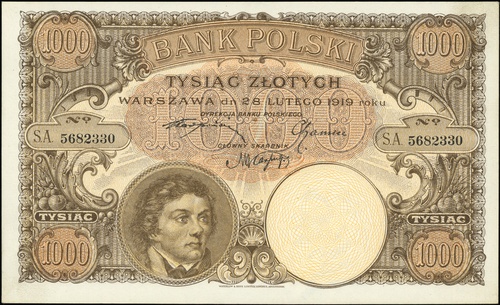 1000 złotych 28.02.1919, seria A, numeracja 5682