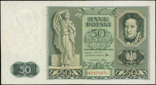 50 złotych 11.11.1936, seria AW, numeracja 08528