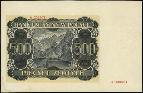 500 złotych 1.03.1940, seria B, numeracja 202808