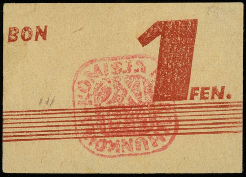 bon na 1 fenig 2.11.1944, bez oznaczenia serii i numeracji, Lucow 937 (R2), Campbell 3811, delikatnie przybrudzony, ale bez załamań, piękny egzemplarz
