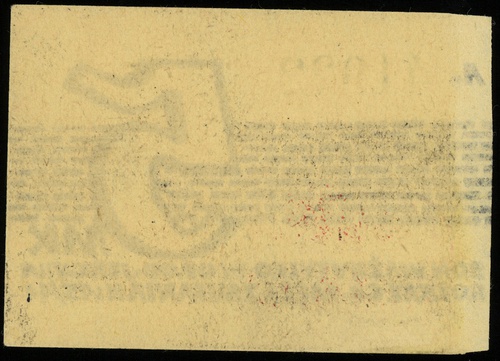 bon na 5 marek 2.11.1944, seria A, numeracja 41922, Lucow 947 (R5) - dołączony do kolekcji po wydrukowaniu katalogu, Campbell 3816, ślady po kleju na lewym marginesie, ale pięknie zachowany, bez załamań