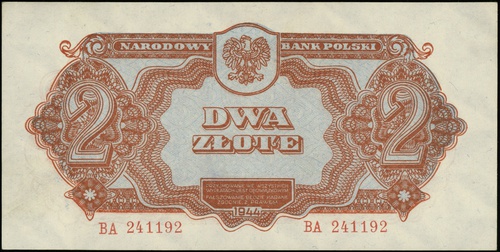 2 złote 1944, seria BA, numeracja 241192, w klauzuli \obowiązkowym, Lucow 1085 (R3) - ilustrowany w katalogu kolekcji