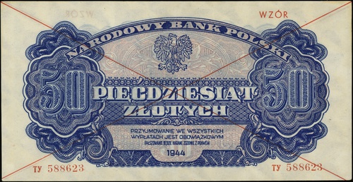 50 złotych 1944, seria TУ, numeracja 588623, w k